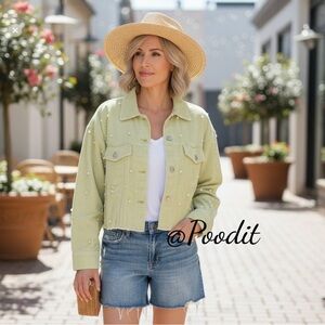 PEACH LOVE CALIFORNIA Corduroy pearl, detailed, pastel lime, jacket size S M L